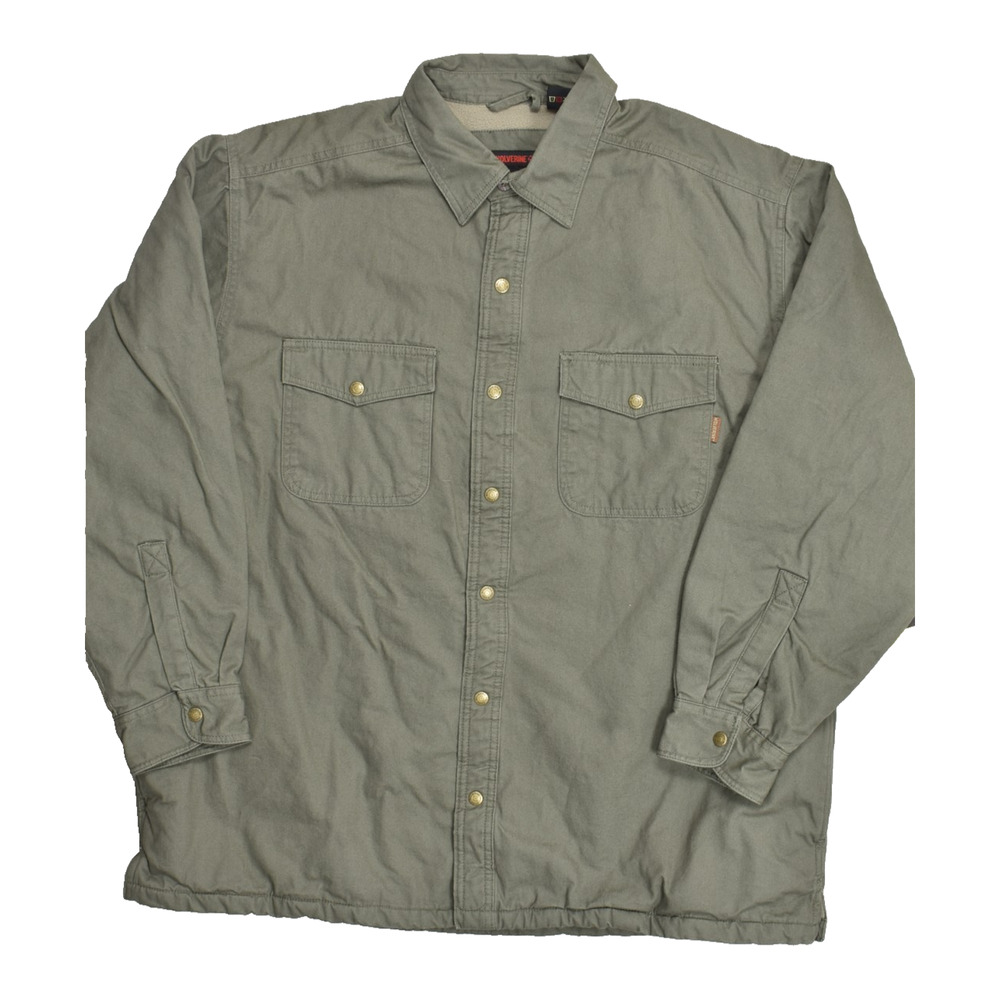 Wolverine Men XXL Green Fleece Lined Cotton Canvas Snap Front Work Shirt Jacket
